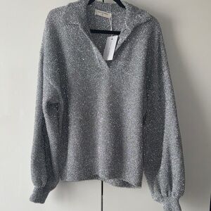 NWT Salt Murphy Silver metallic Sparkle polo Sweater xl